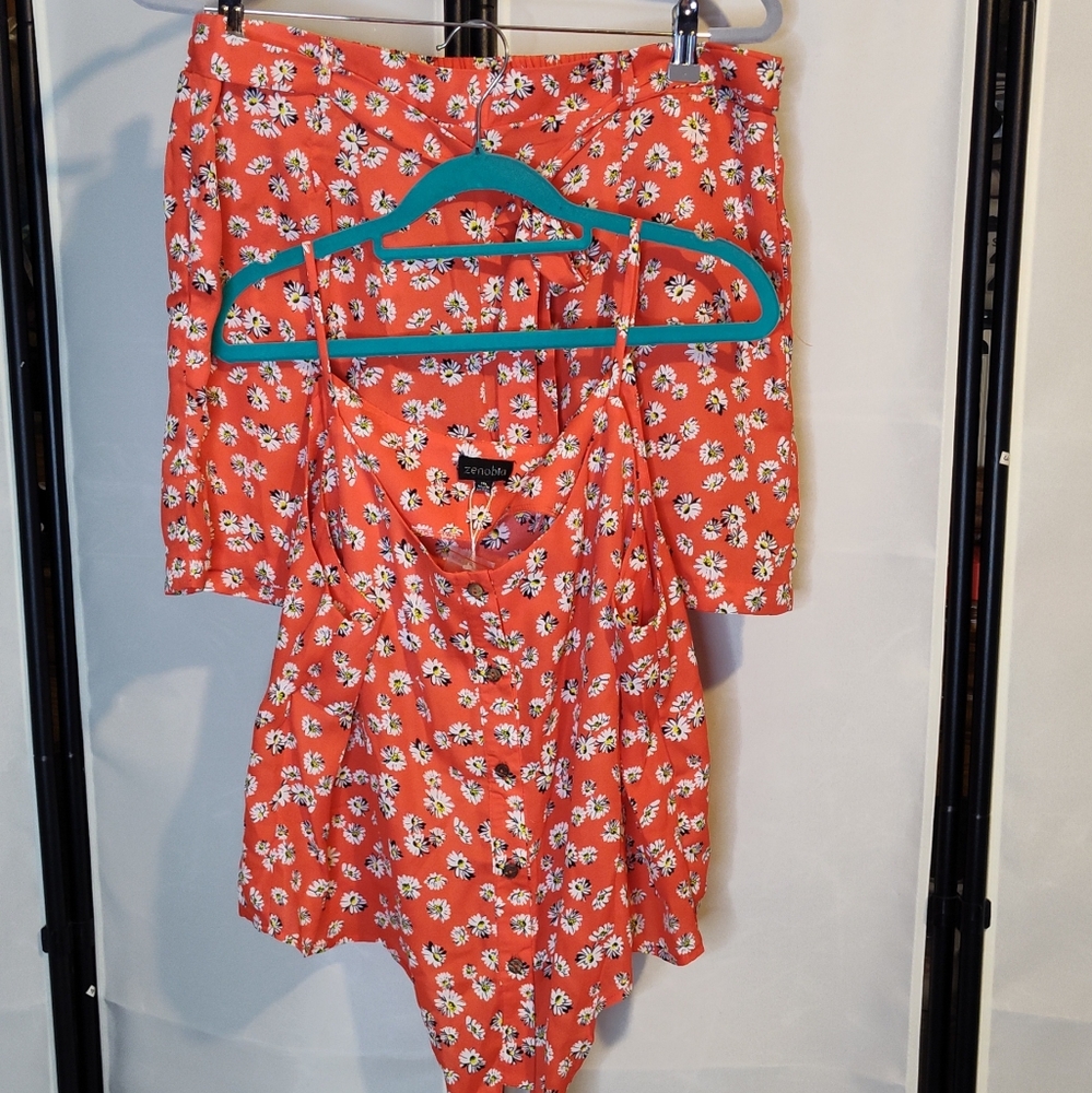 Zenobia Floral Plus Size Top and Short Set